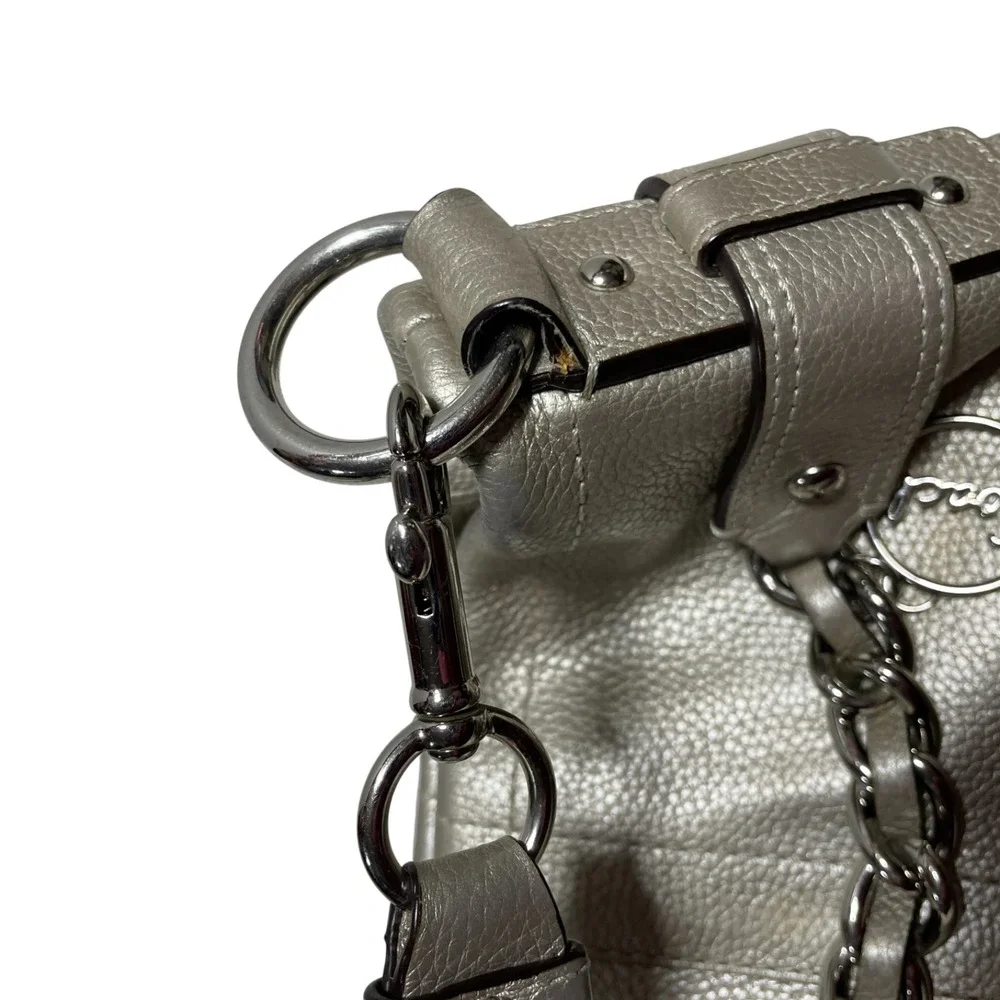 Coach Chain Duffle Bag in Silver Metallic Pebbled‎ Leather C1275 F19722